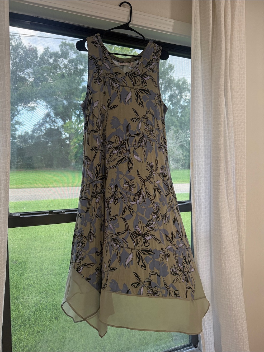 LOGO by Lori Goldstein Sage Dress with Lavender Floral Print